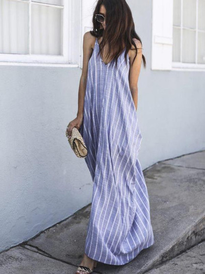 Bohemia Spaghetti-neck Backless Deep V-neck Maxi Dress