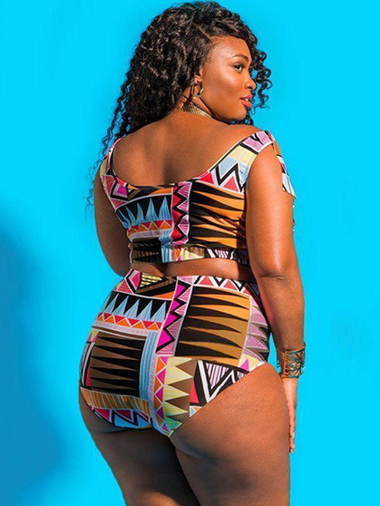 Solid Color Print Plus Size Swimsuit Bikini