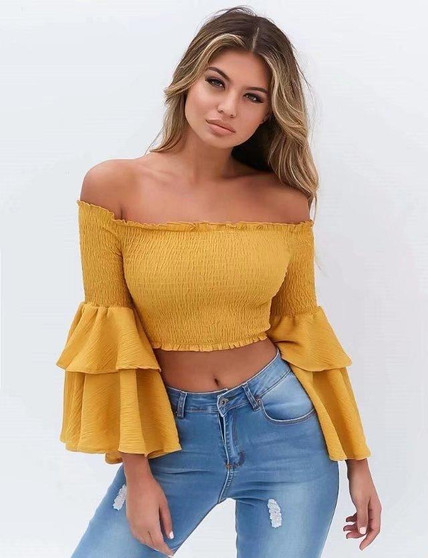 2018 new arrival sexy off-shoulder Petunia cuffs blouse