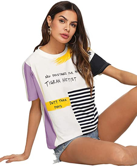 Women's Graphic Cute Short Sleeve Crewneck T-Shirt Casual Letter Print Top