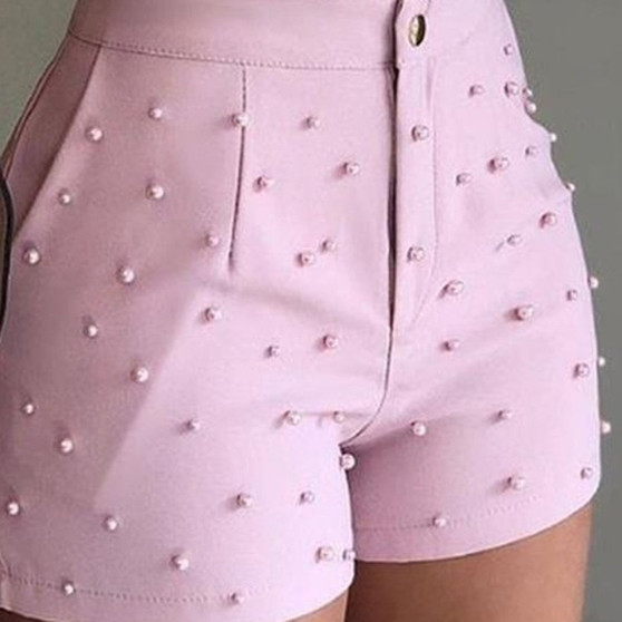 Button Ruffled Beaded Summer  Women Shorts