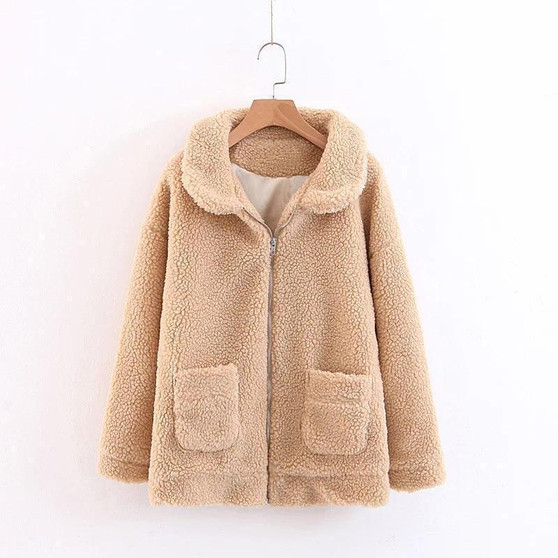 Solid Color Fluffy Faux Fur Coat with Pockets