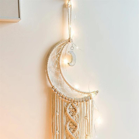 Crescent Moon Macrame Tapestry Dreamcatcher Unique Wall Art Decoration, Large Nursery Wall Hanging