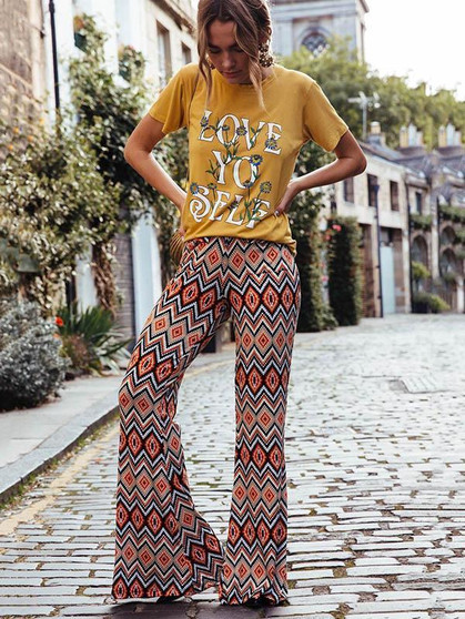 Casual Boho Printed Bell-Bottoms Pants