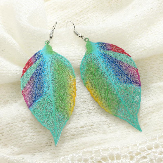 Chic Boho Colorful Hollow Leaf Drop Earrings Jewelry