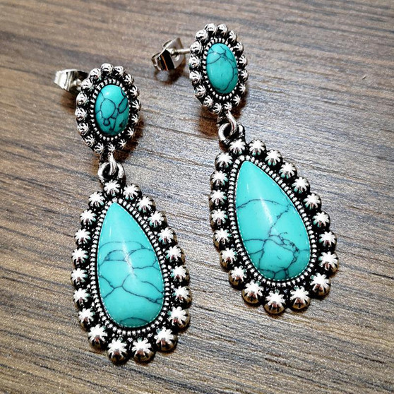 Bohemian Flower Turquoise Vintage Earrings Jewelry