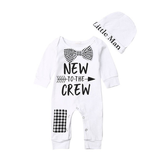 Newborn Infant Toddler Baby Boy Kids Long Sleeve Cotton Romper Hat Cute  Jumpsuit Clothes Long Pants Free shipping Outfits Sets