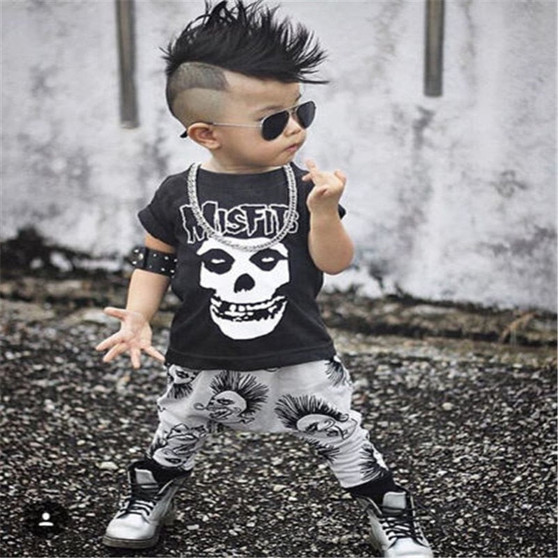 CANIS 2019 New 0-3Y Newborn Baby Boy Clothes Infant Toddler Kids Black Skull T-Shirt Top + Pant 2pcs Outfit Kids Clothing Set