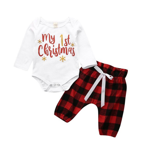 CANIS Autumn My First Christmas Baby Boy Girl Newborn Xmas Clothes Set Long Sleeve Romper Pants Outfit