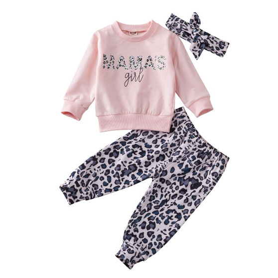 0-24M Newborn Infant Baby Girls Clothes Sets 3pcs Leopard Print Sweatshirt Tops+Pants+Headband Autumn Sets