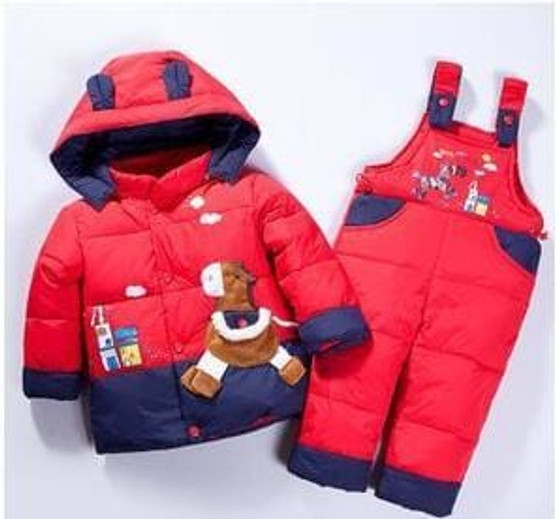 cartoon baby Children boys girls winter warm down jacket suit set thick coat+jumpsuit baby clothes
