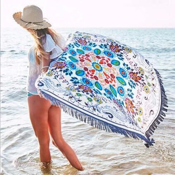 New European Rayon Printing Circular  Yoga Blankets Beach Mat Yoga Mat Sand Cloth Shawl Towel Bikini