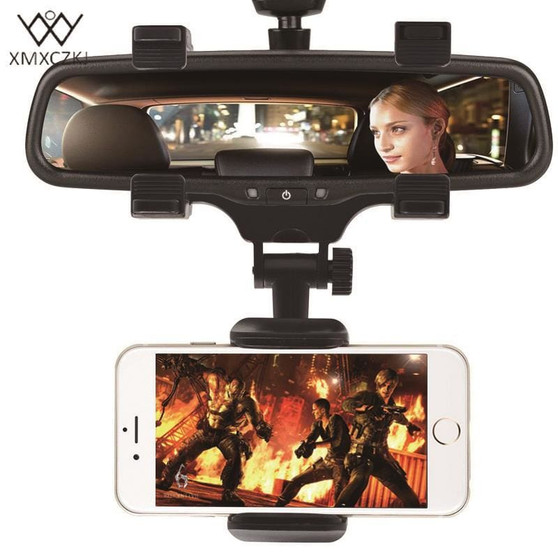 XMXCZKJ Car Phone Holder Car Rearview Mirror Mount Phone Holder 360 Degrees For iPhone Samsung GPS