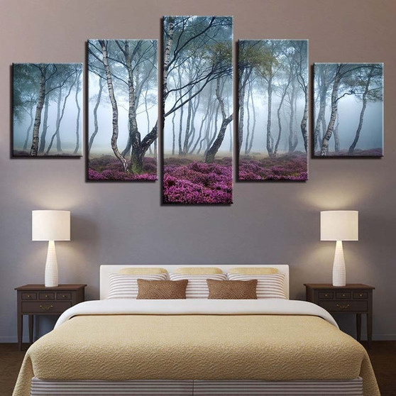 Canvas Painting Printed Modular 5 Pieces Tree Poster Wall ArtHD Pictures Home Decoration Artwork For Bedside Background Framed