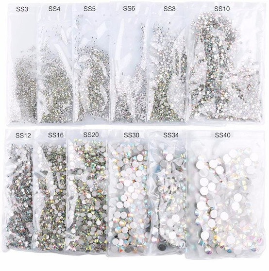 Super Glitter ss3-ss50 Crystal AB Flat Back Non HotFix Rhinestone 3D Glass Nail Art Rhinestones mix