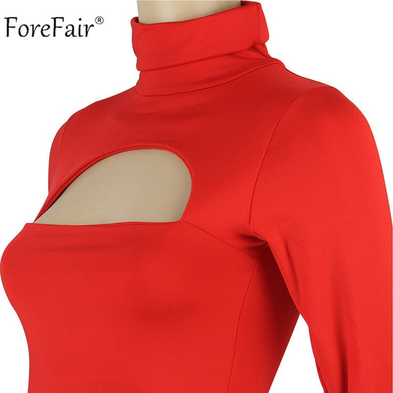 VenusFox Long Sleeve Turtleneck Mini Bodycon Dress