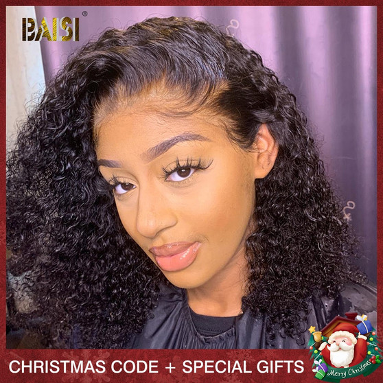 BAISI Curly Lace Front Human Hair Wigs With Baby Hair Indian Virgin Hair Short Curly Bob Wigs Lace Front Human Hair Wigs