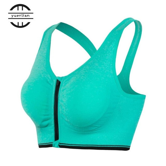 Wholesale Women Sports Bra Fitness Yoga Tennis Running Wirefree Zipper Sports Bra Cool Seamless Bra