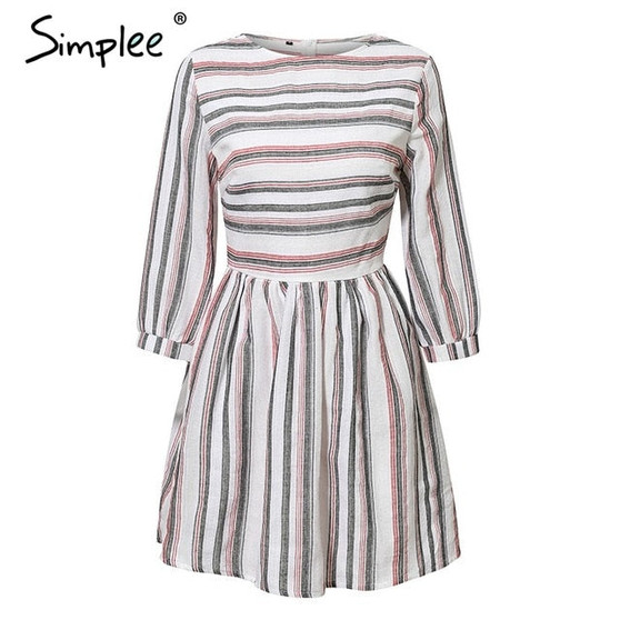 Simplee Women summer cotton dress elegant Striped O neck A-line short vestidos feminino Casual holiday beach dresses 2019