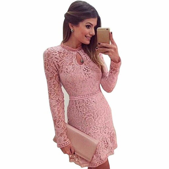Simplee Sexy lace embroidery women dress Elegant long sleeve female party dress ladies autumn office dress vestidos