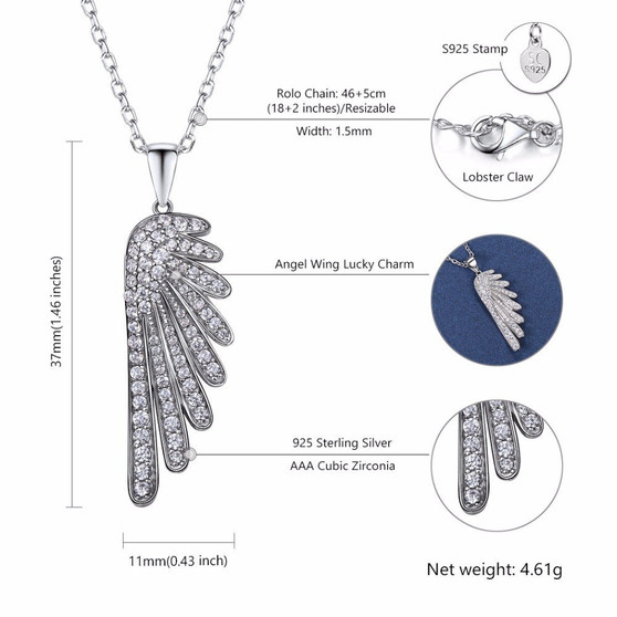 Angel Wing Necklace Sterling Silver Cubic Zirconia