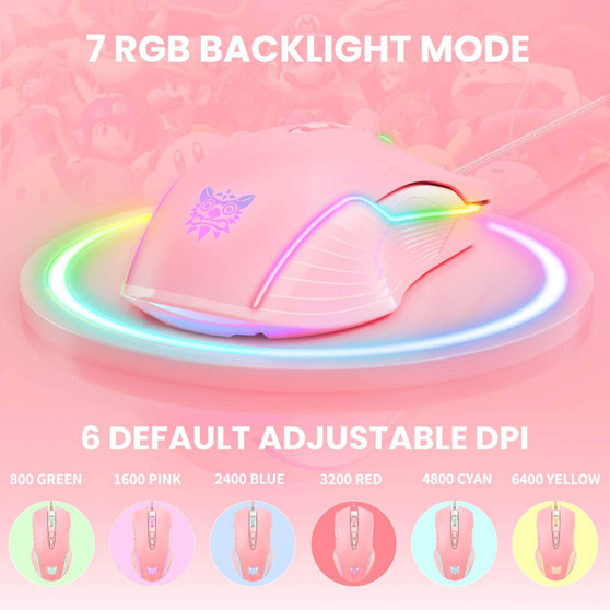 High DPI Pro Gaming Mouse | Wired RGB Black Pink