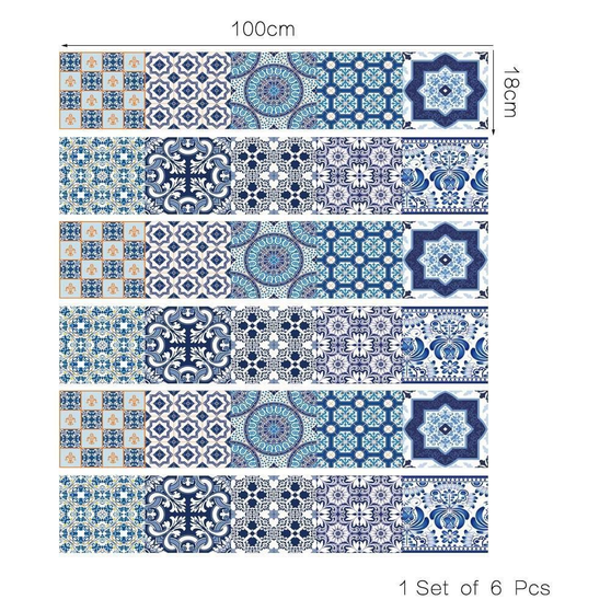 Blue Tile Backsplash Decals for Staircase