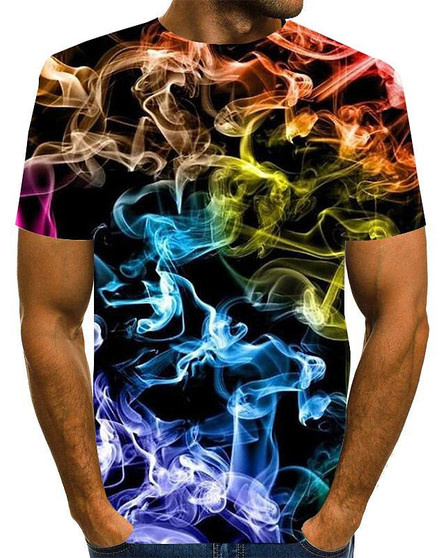 Men's T shirt Graphic 3D Short Sleeve Daily Tops Round Neck Rainbow