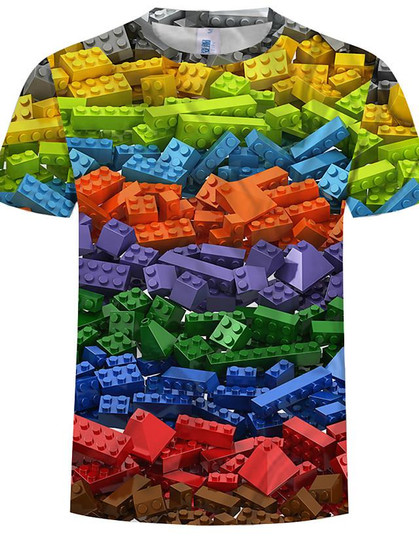 Men's Geometric Graphic T-shirt Print Short Sleeve Daily Tops Round Neck Rainbow / Summer