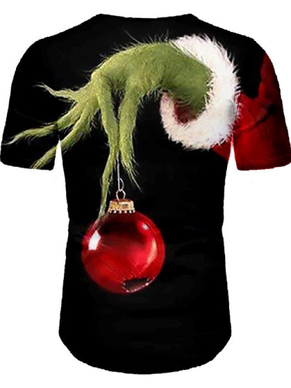 Men's 3D Graphic T-shirt Short Sleeve Christmas Tops Basic Round Neck Black