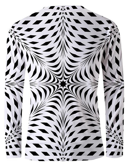 Men's Graphic optical illusion T-shirt Print Long Sleeve Daily Tops Basic Elegant Round Neck White