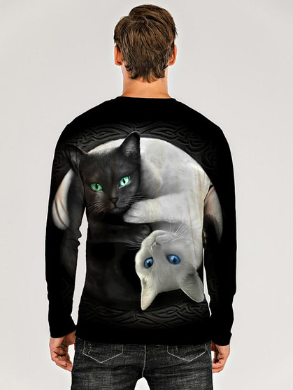 Men's 3D Graphic Animal T-shirt Print Long Sleeve Daily Tops Black / Gray