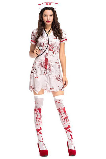 BFJFY Halloween Women's Cosplay Bloody Bleeding Nurse Dress Zombie Costume