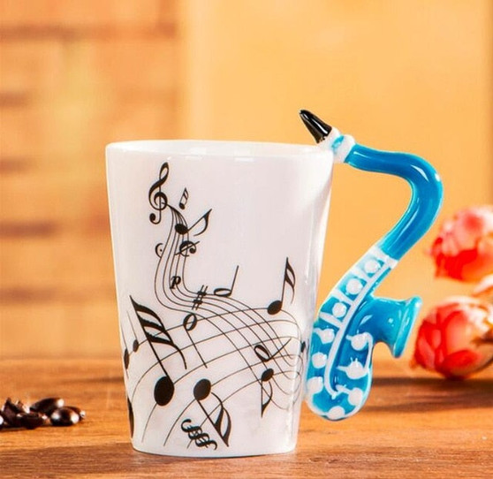 Hagat™️  Music Notes Mug with Guitar Handle | Ceramic , Tea mugs