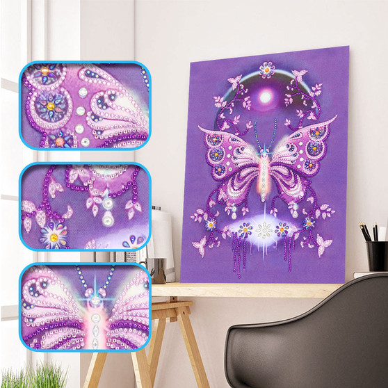 5D DIY Diamond Painting Purple Dreamcatcher Butterfly Partial - craft kit
