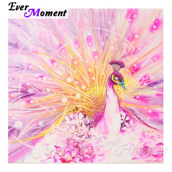 5D DIY Diamond Painting Soft Pink Peacock Drawing - craft kit