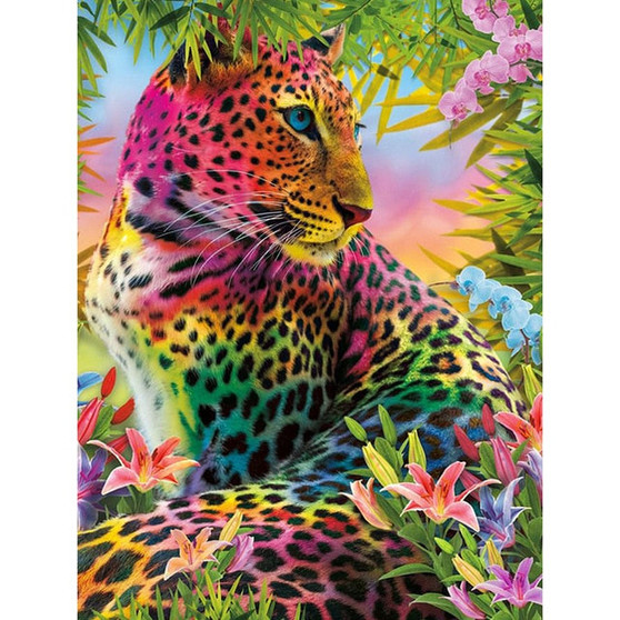 5D DIY Diamond Painting Tropical Rainbow Leopard - craft kit