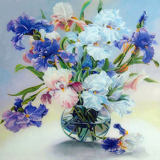 5D DIY Diamond Painting Mixed Blue Irises in Vase - Craft Kit
