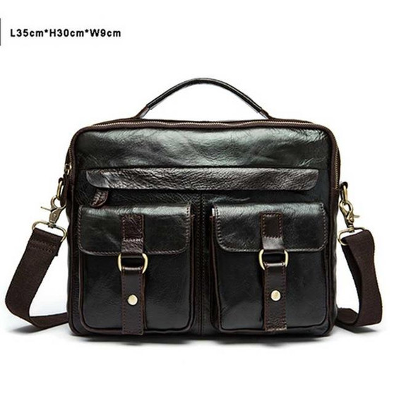 Briefcase men leather laptop messenger genuine leather shoulder for documents