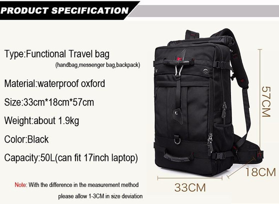 Backpack men designer travel large capacity 50L versatile multifunctional waterproof luggage for 17"" laptop