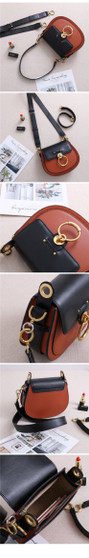 Handbag female fashion genuine leather cowhide shoulder designer annular metal ring crossbody