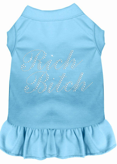 Rhinestone Rich Bitch Dress Baby Blue