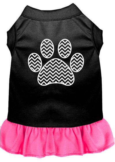 Chevron Paw Screen Print Dress Black