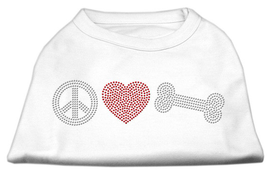 Peace Love And Bone Rhinestone Shirt White