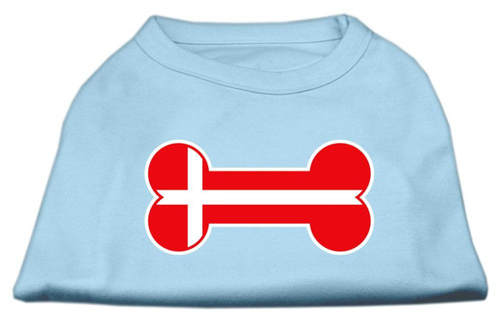 Bone Shaped Denmark Flag Screen Print Shirts Baby Blue