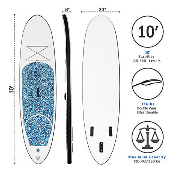 FEATH-R-LITE Inflatable 10'×30"×6" Ultra-Light (17.6lbs) SUP for All Skill Levels Everything Included with Stand Up Paddle Board, Adj Paddle, Pump, ISUP Travel Backpack, Leash, Waterproof Bag