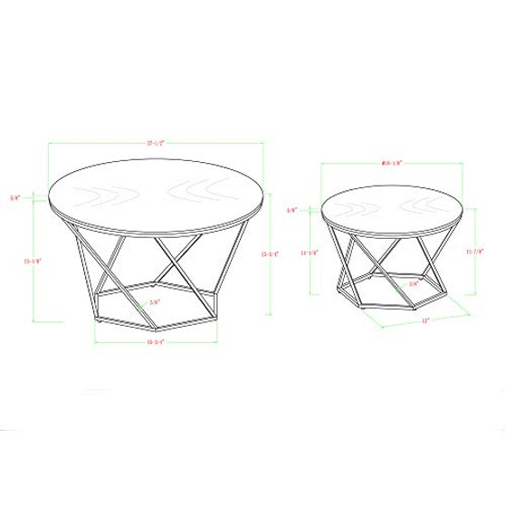 WE Furniture Modern Round Nesting Coffee Accent Table Living Room, Set Of 2, White Marble, Gold