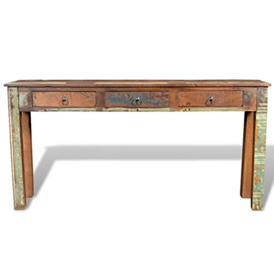 Festnight Rustic Console Table with 3 Storage Drawers Reclaimed Wood Sideboard Handmade Entryway Living Room Home Furniture 60" x 12" x 30" (L x W x H)