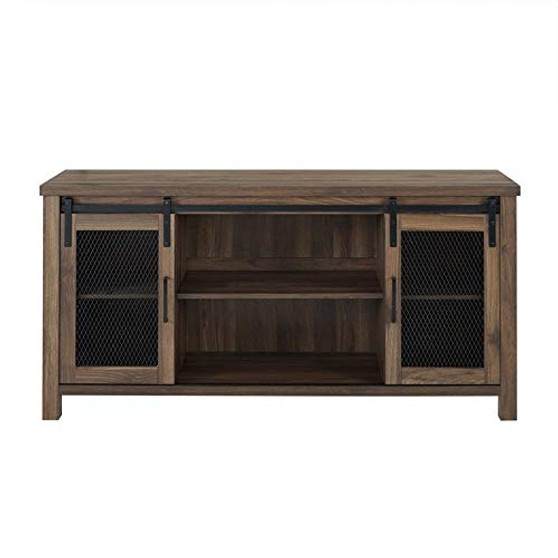 Pemberly Row 58" Farmhouse Sliding Barn Door Wood TV Stand Console Buffet Sideboard Credenza Storage Cabinet in Rustic Dark Walnut Barnwood