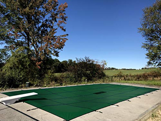 WaterWarden Safety Inground Pool Cover, Fits 12’ x 27’, Solid Green (with Center Drain Panel) – Easy Installation, Triple Stitched for Maximum Strength, Includes All Needed Hardware, SCSG1227